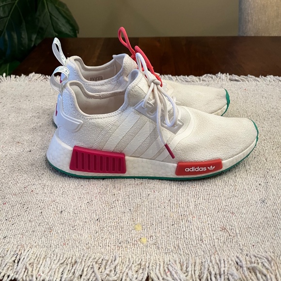 Adidas NMD R1 Boost White Pink Green Sneakers women's Size 9 - Picture 3 of 5